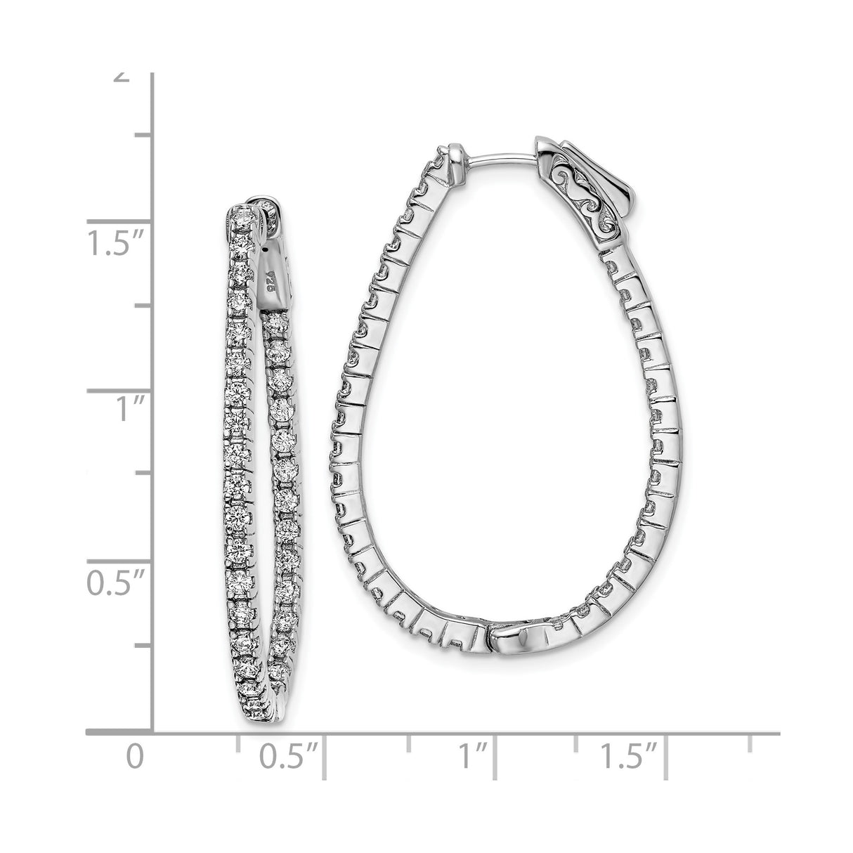 Sterling Silver Teardrop Hoop Earrings with Cubic Zirconia, Modern Front Facing Design