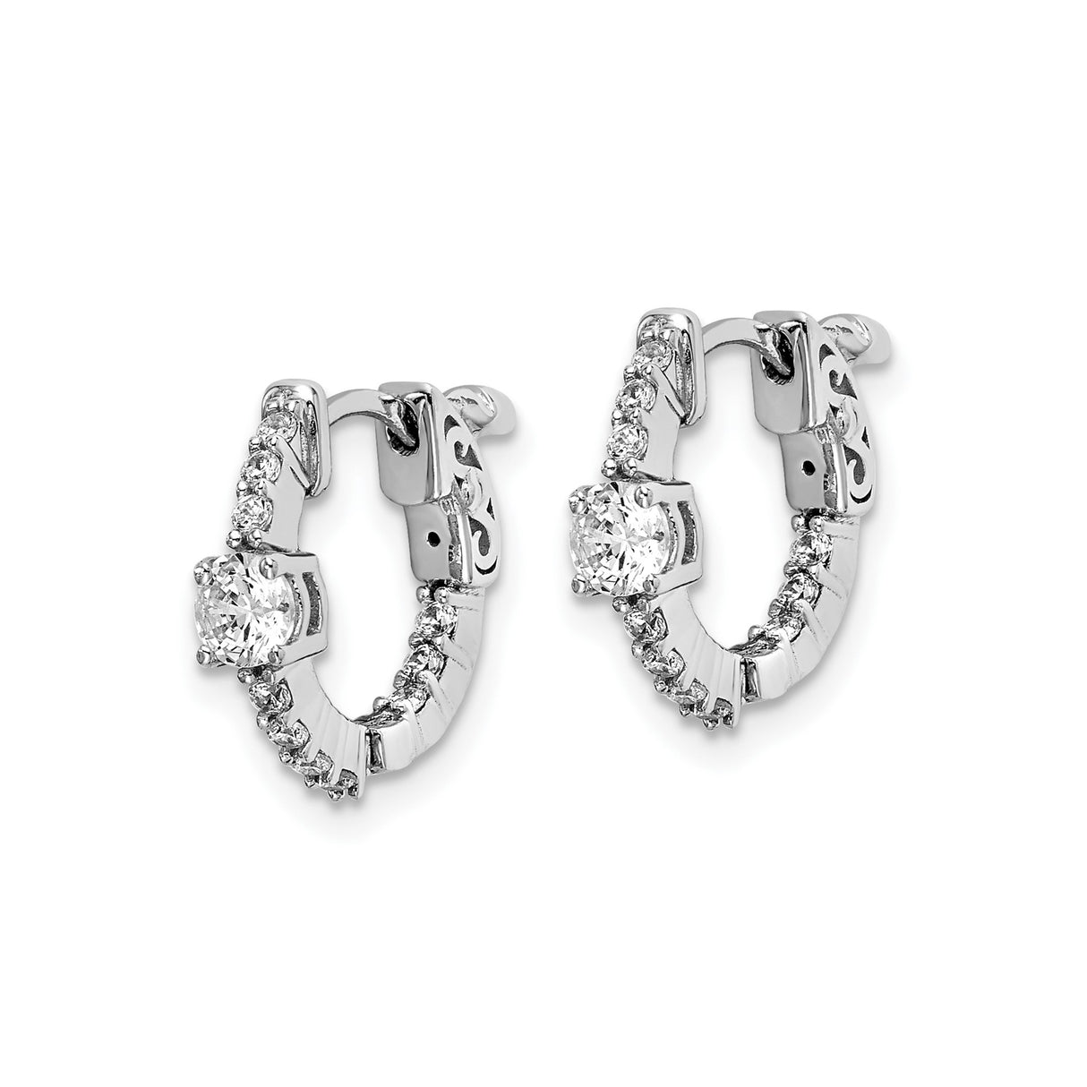 Sterling Silver Hoop Earrings with Cubic Zirconia, Twisted Design, Roman Numerals, Filigree Etching