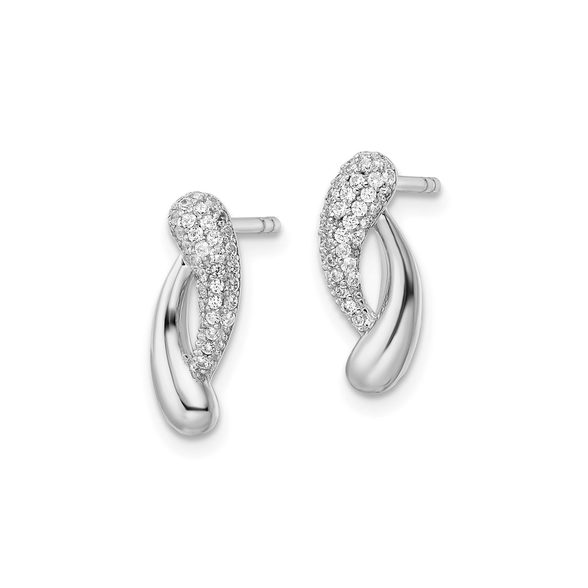 Sterling Silver Stud Earrings with Cubic Zirconia, Twist Design, Polished Finish, Modern Abstract Style