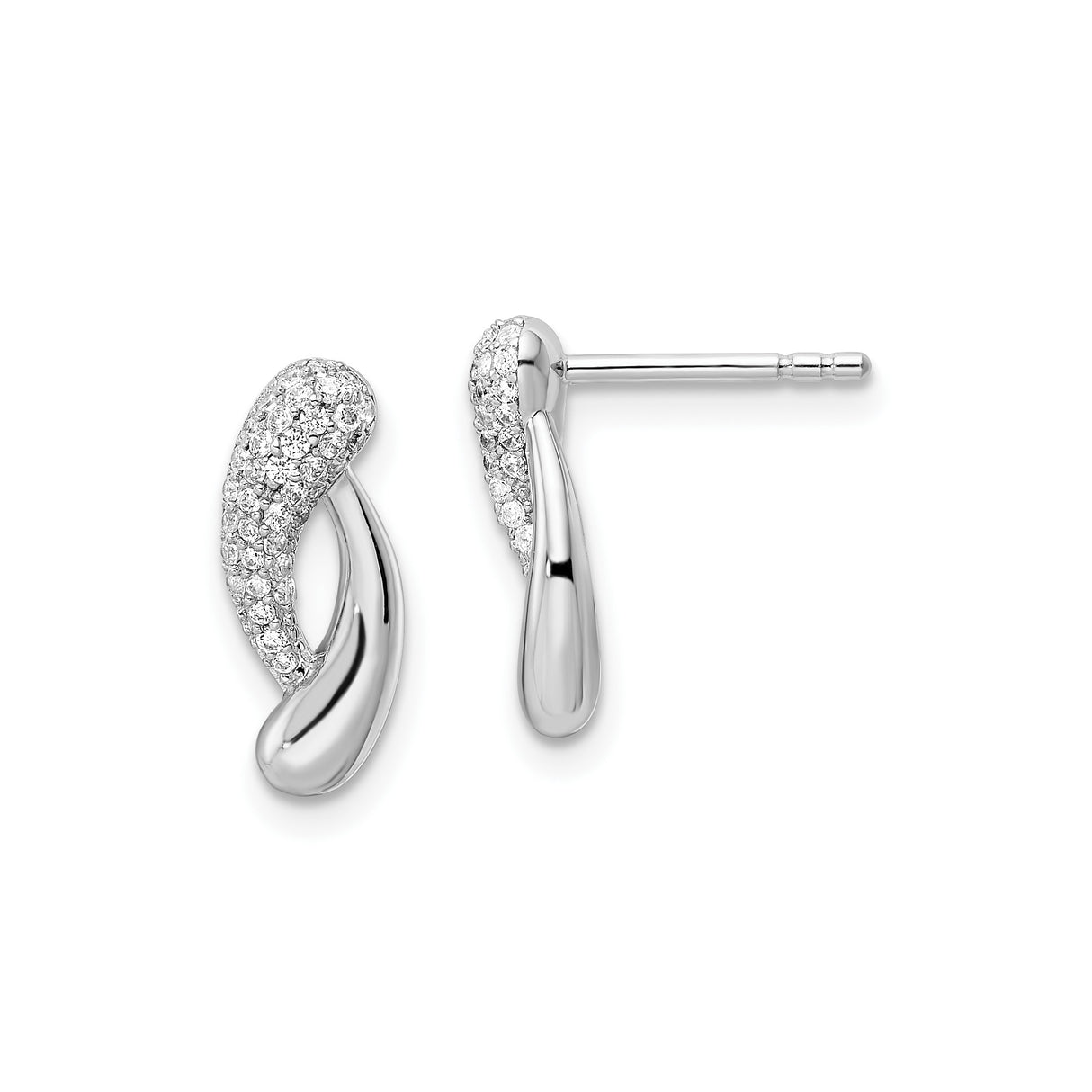 Sterling Silver Stud Earrings with Cubic Zirconia, Twist Design, Polished Finish, Modern Abstract Style