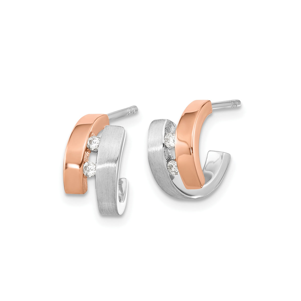 Sterling Silver Hoop Earrings with Diamond Accents, Two-Tone, Modern Minimalist Style
