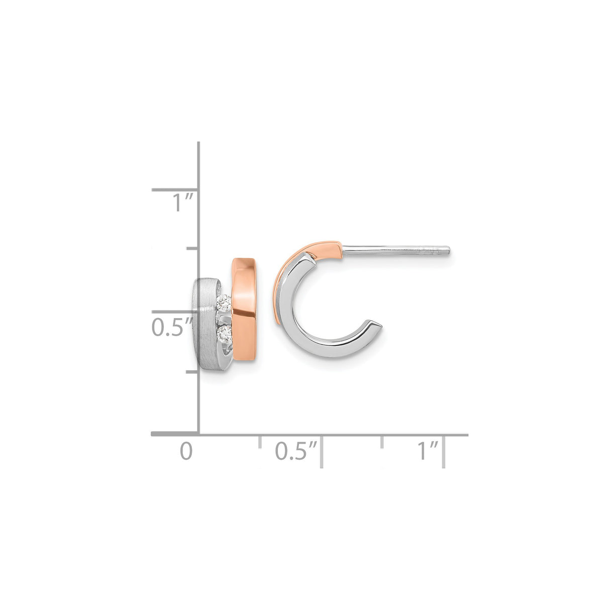 Sterling Silver Hoop Earrings with Diamond Accents, Two-Tone, Modern Minimalist Style