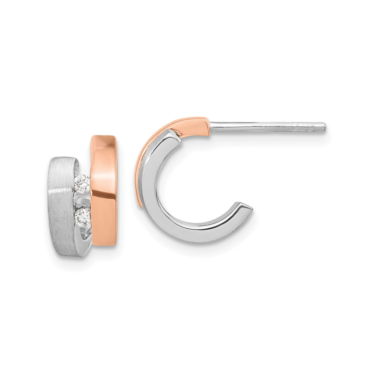 Sterling Silver Hoop Earrings with Diamond Accents, Two-Tone, Modern Minimalist Style