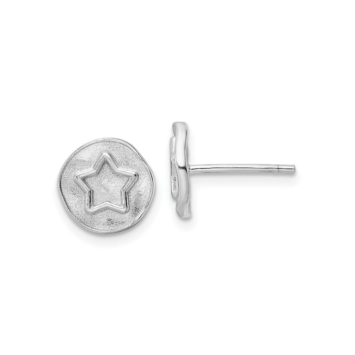Sterling Silver Star Earrings with Textured Disc Stud Design, Celestial Theme for Women or Girls
