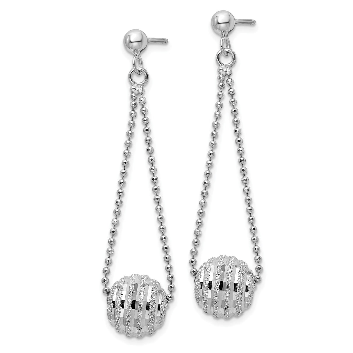 Sterling Silver Dangle Earrings with Polished Beaded Chain and Cubic Zirconia Accents