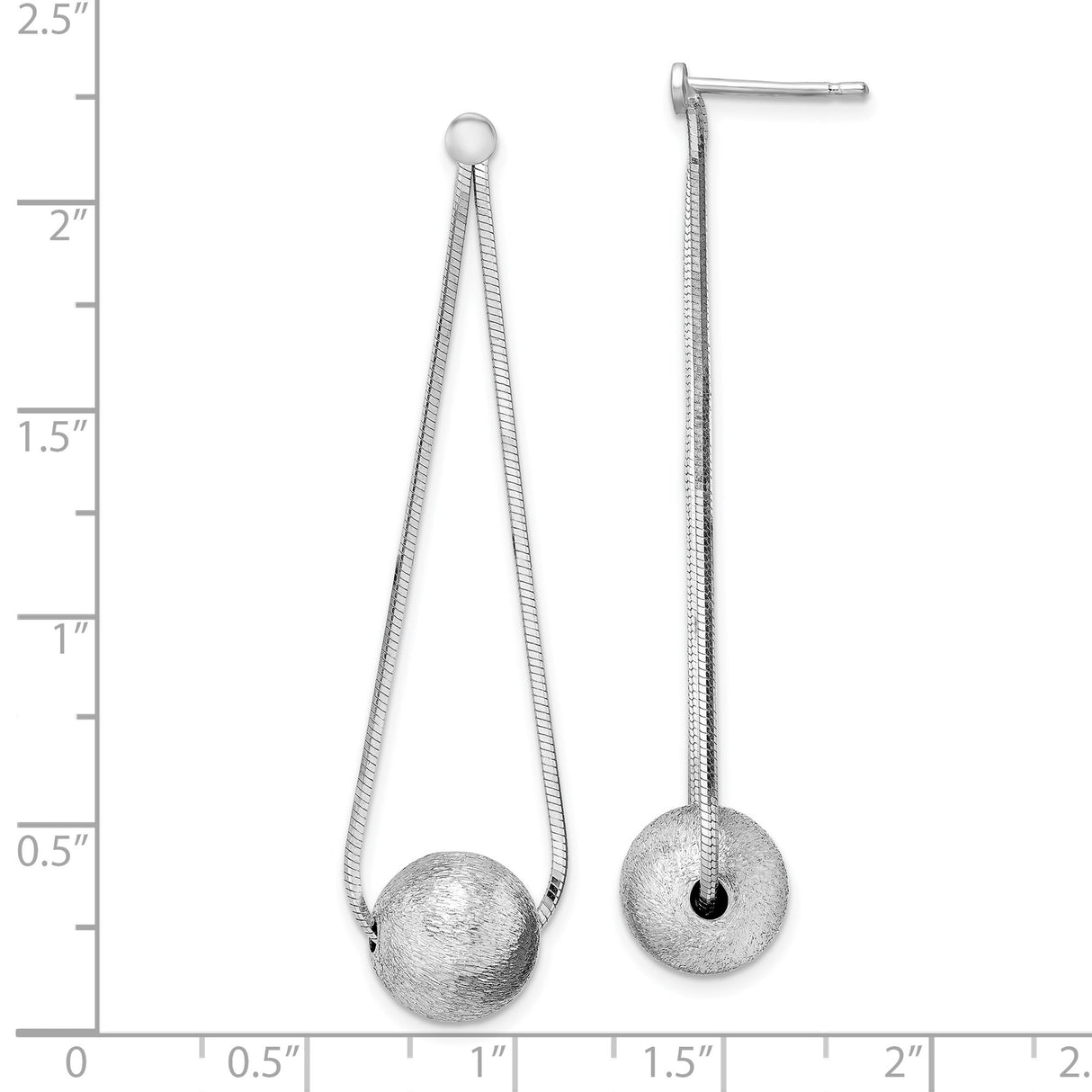 Sterling Silver Drop Earrings with Sleek Snake Chain and Brushed Ball Accents