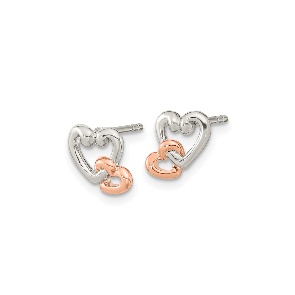 Sterling Silver Double Heart Stud Earrings with Interlocking Heart Design for Women