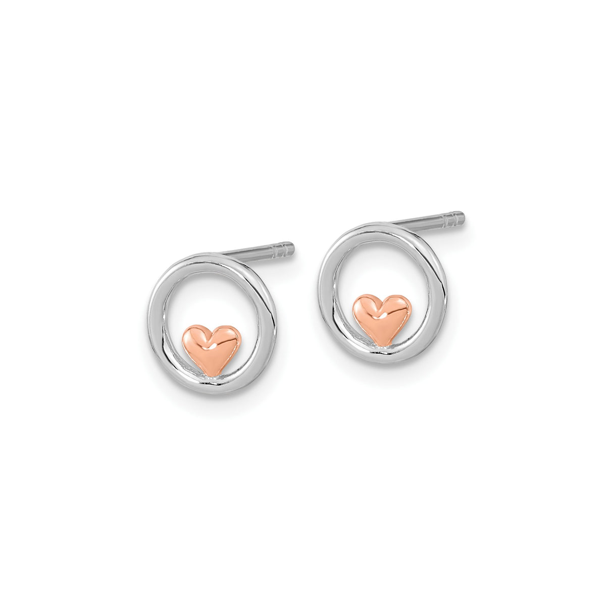 Sterling Silver Open Circle Heart Stud Earrings, Rose-Plated Center, Romantic Style for Women and Teens