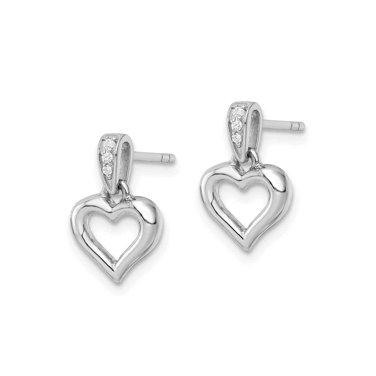 Sterling Silver Heart Shaped Dangle Earrings with Cubic Zirconia Accent Bail