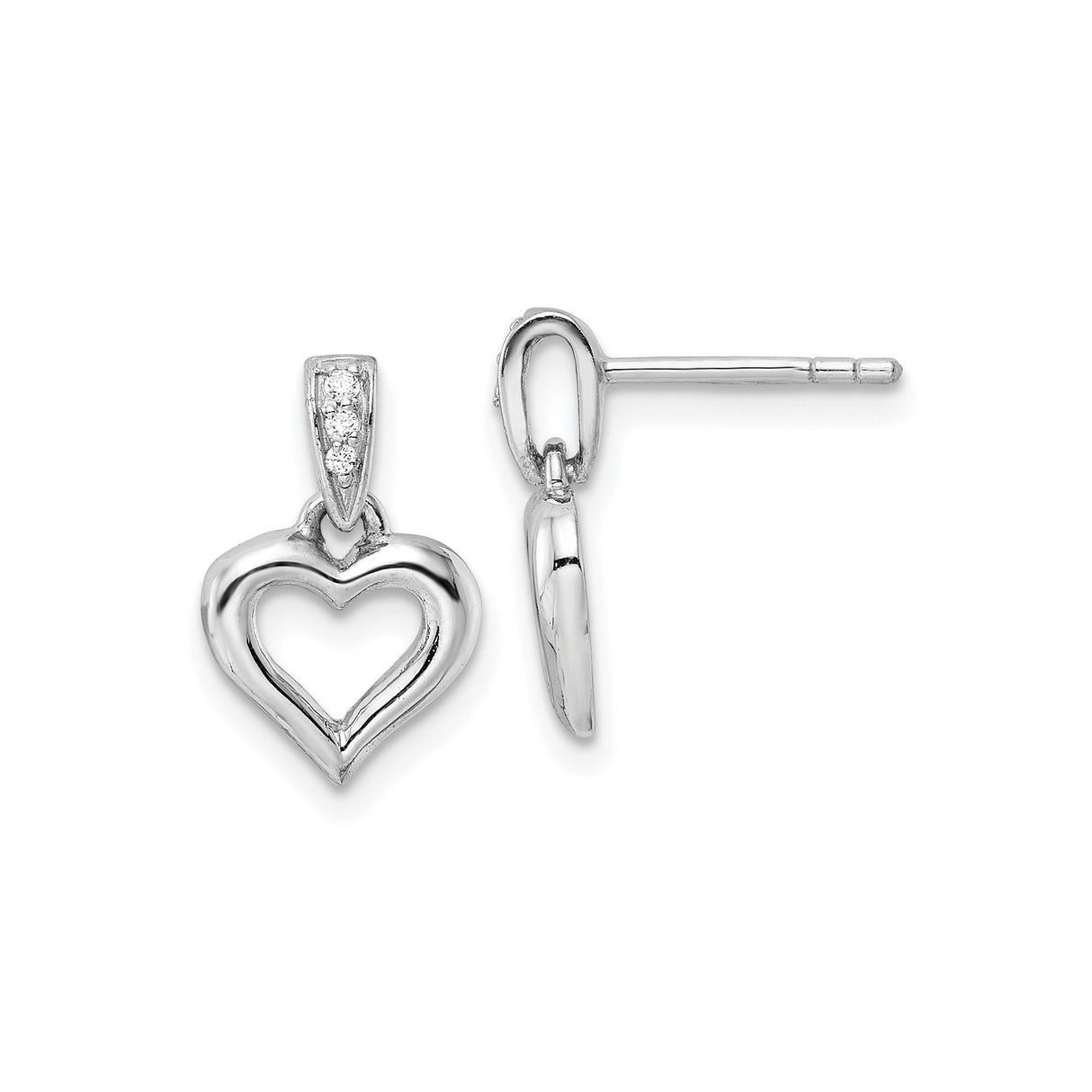 Sterling Silver Heart Shaped Dangle Earrings with Cubic Zirconia Accent Bail