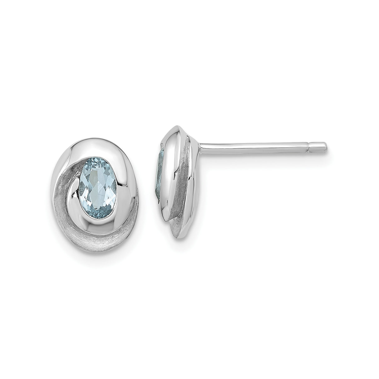 Sterling Silver Stud Earrings with Sky Blue Topaz in Modern Swirl Design for Women