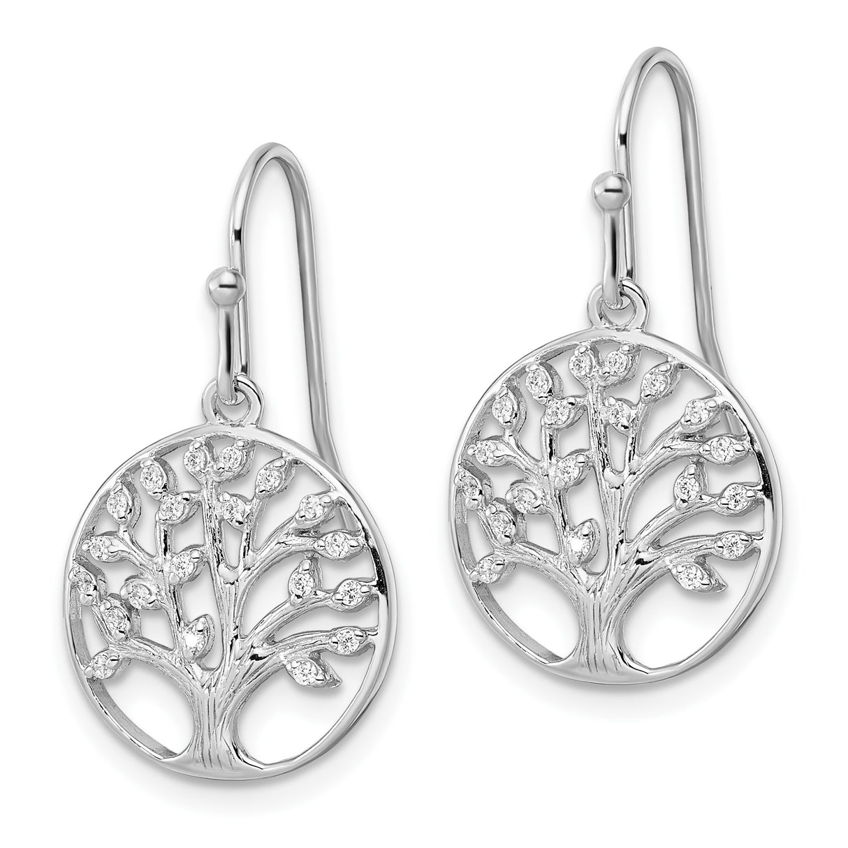 Sterling Silver Tree of Life Dangle Earrings with Cubic Zirconia Accents, Boho Nature-Inspired Jewelry