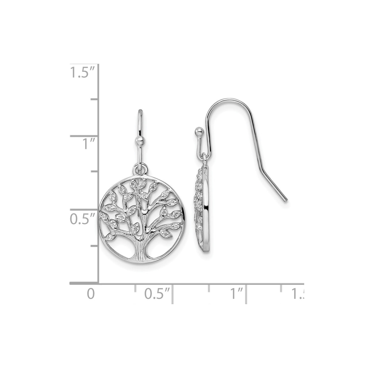 Sterling Silver Tree of Life Dangle Earrings with Cubic Zirconia Accents, Boho Nature-Inspired Jewelry