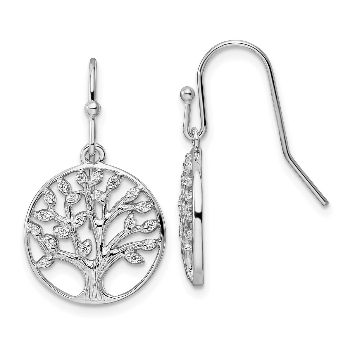 Sterling Silver Tree of Life Dangle Earrings with Cubic Zirconia Accents, Boho Nature-Inspired Jewelry