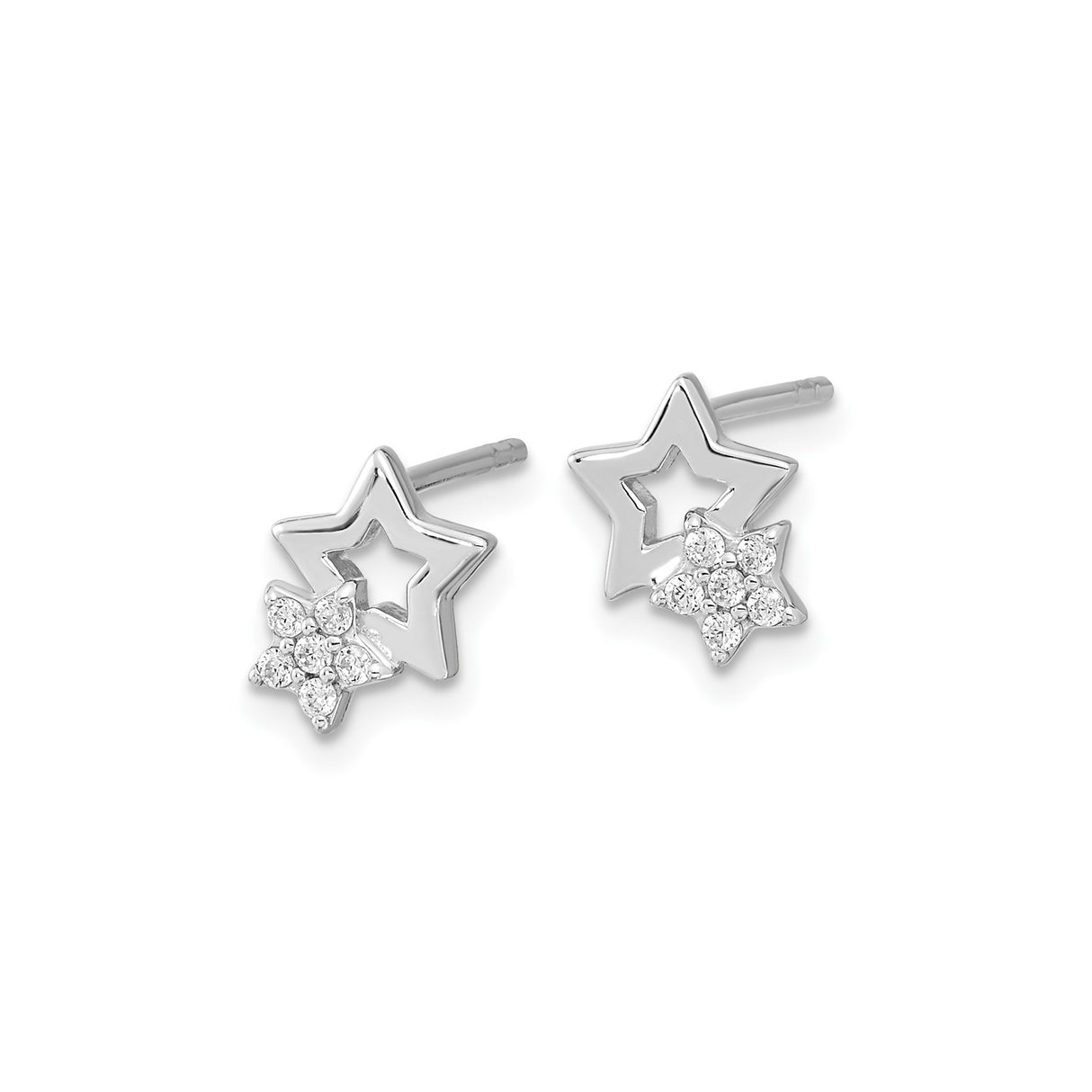 Sterling Silver Star Stud Earrings with Cubic Zirconia and Open Cut Celestial Design