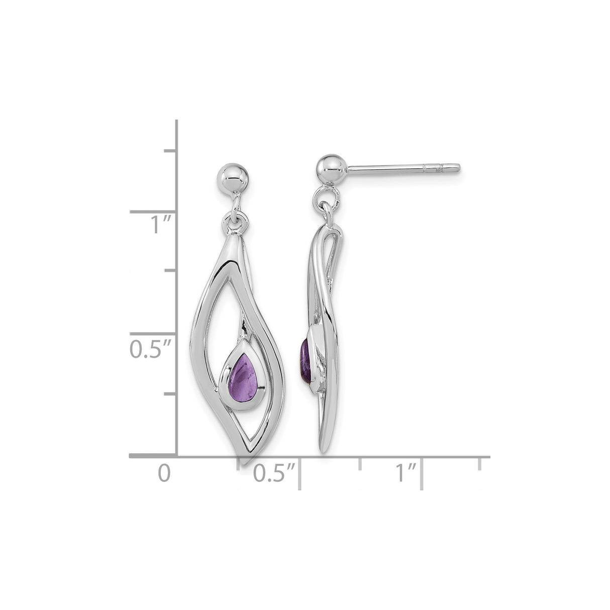 Sterling Silver Dangle Earrings with Amethyst Teardrops, Modern Open Marquise Design