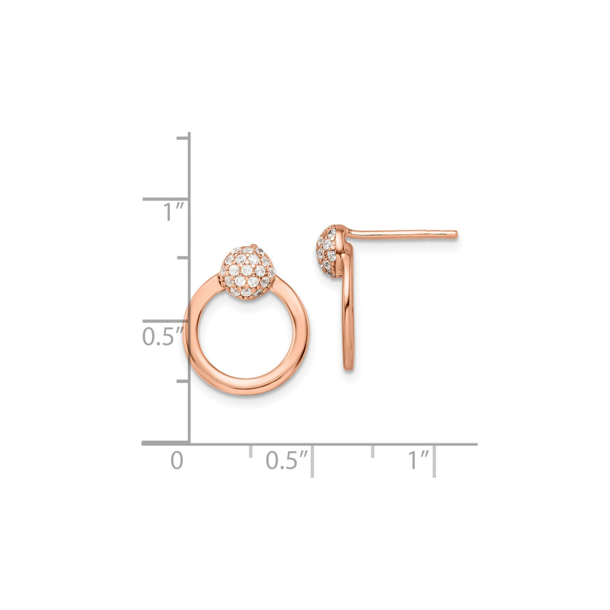 Sterling Silver Stud Earrings with Cubic Zirconia, Rose Plated Open Circle Hoop Design