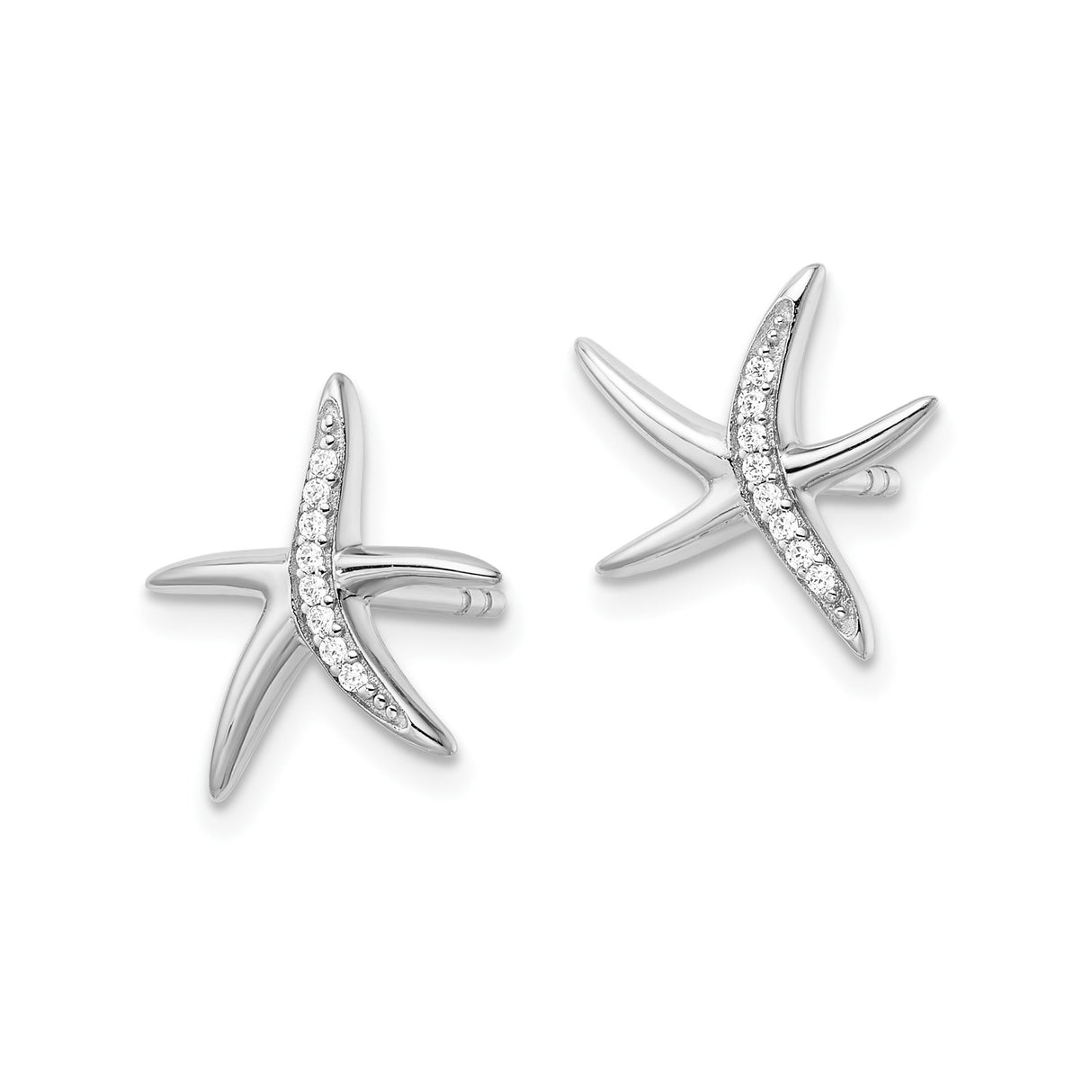Sterling Silver Starfish Stud Earrings with Cubic Zirconia, Curved Nautical Theme