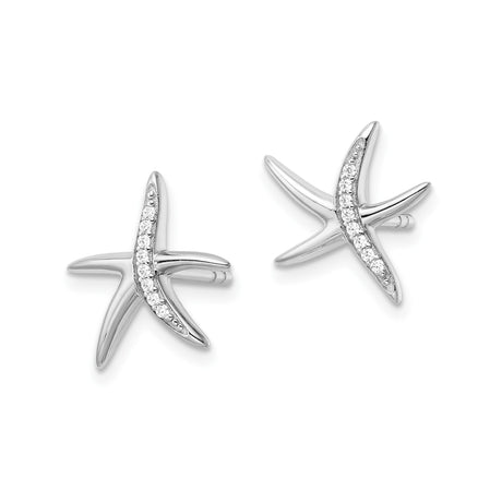 Sterling Silver Starfish Stud Earrings with Cubic Zirconia, Curved Nautical Theme
