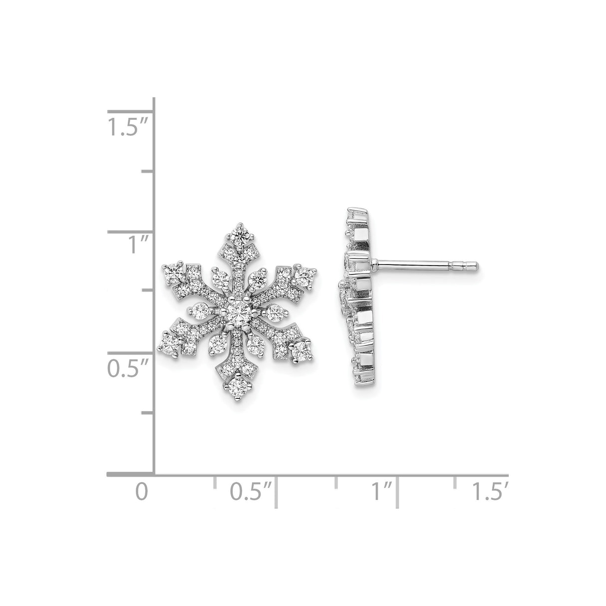 Sterling Silver Snowflake Stud Earrings with Cubic Zirconia, Winter Holiday Jewelry for Women