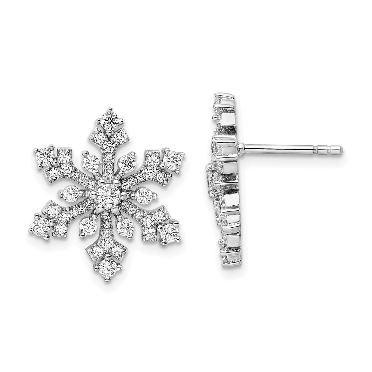 Sterling Silver Snowflake Stud Earrings with Cubic Zirconia, Winter Holiday Jewelry for Women