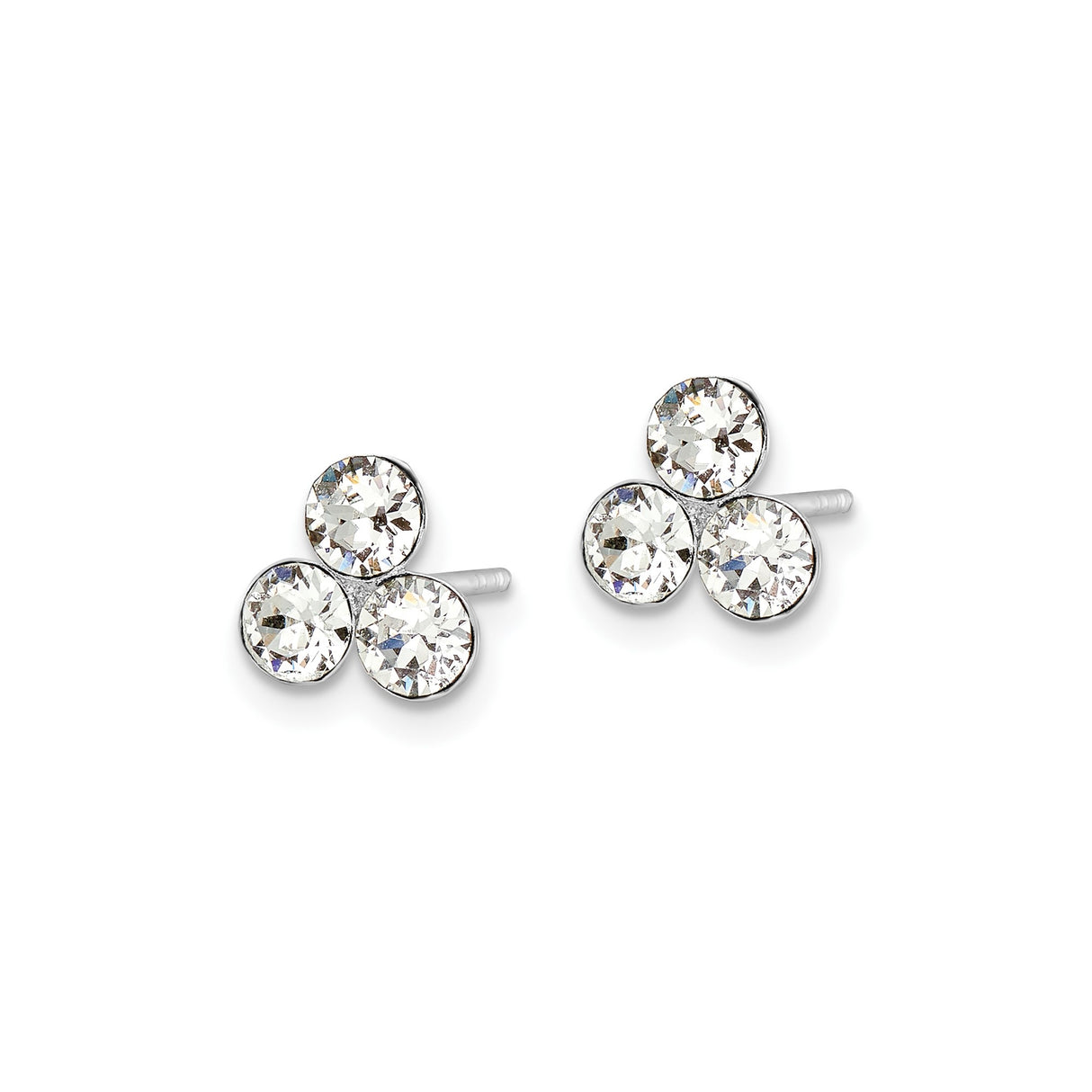 Sterling Silver Stud Earrings with Clear Cubic Zirconia, Triangle Cluster Design