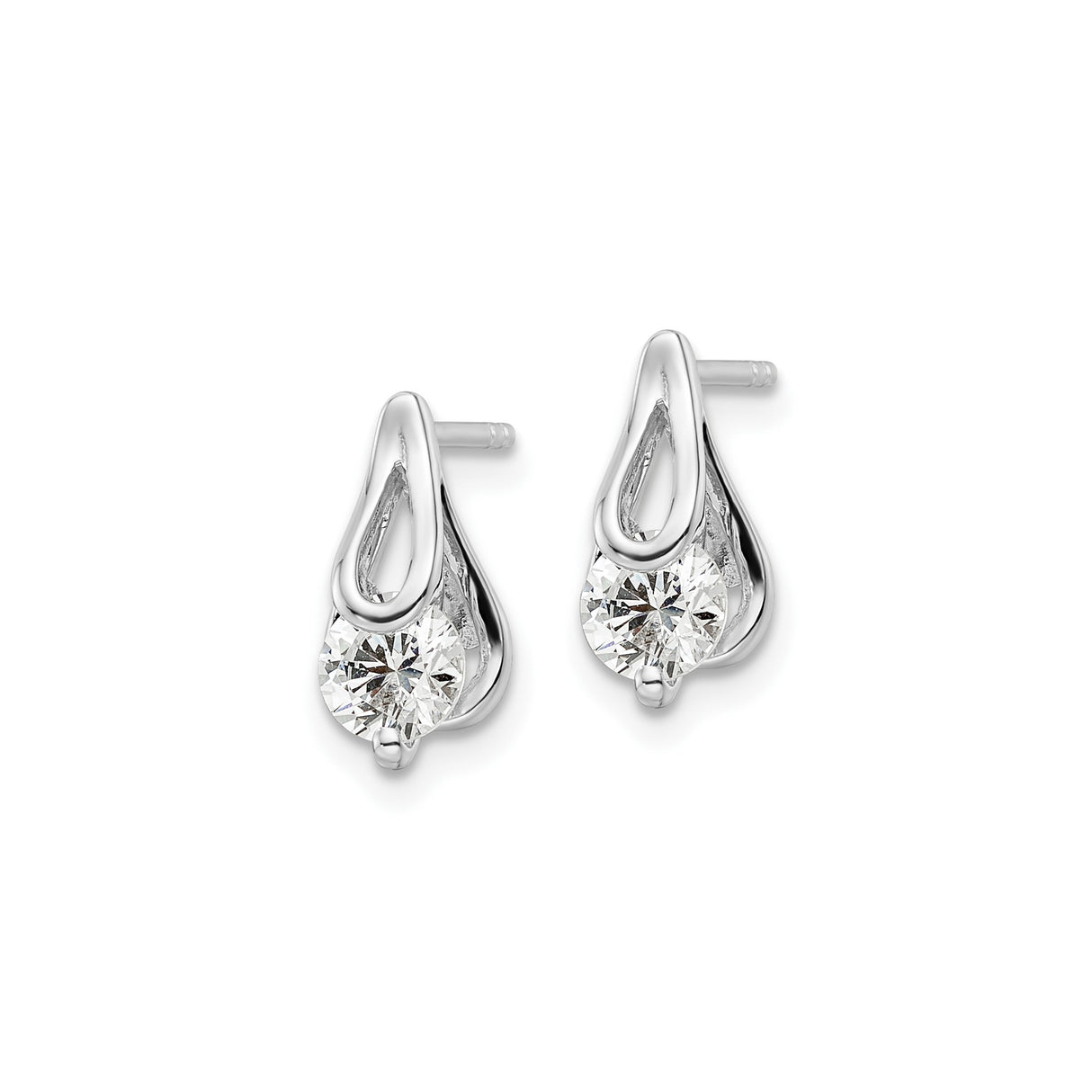Sterling Silver Teardrop Stud Earrings with Cubic Zirconia, Openwork Minimalist Design