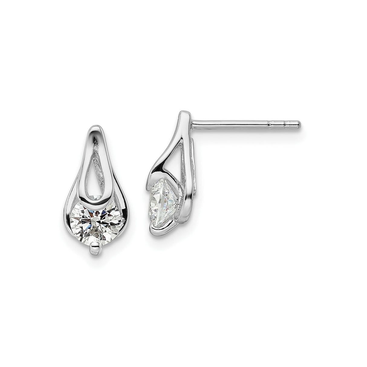 Sterling Silver Teardrop Stud Earrings with Cubic Zirconia, Openwork Minimalist Design