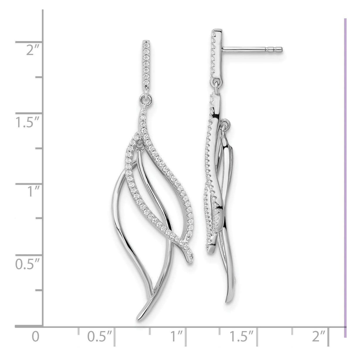 Sterling Silver Dangle Earrings with Cubic Zirconia, Flowing Leaf Design