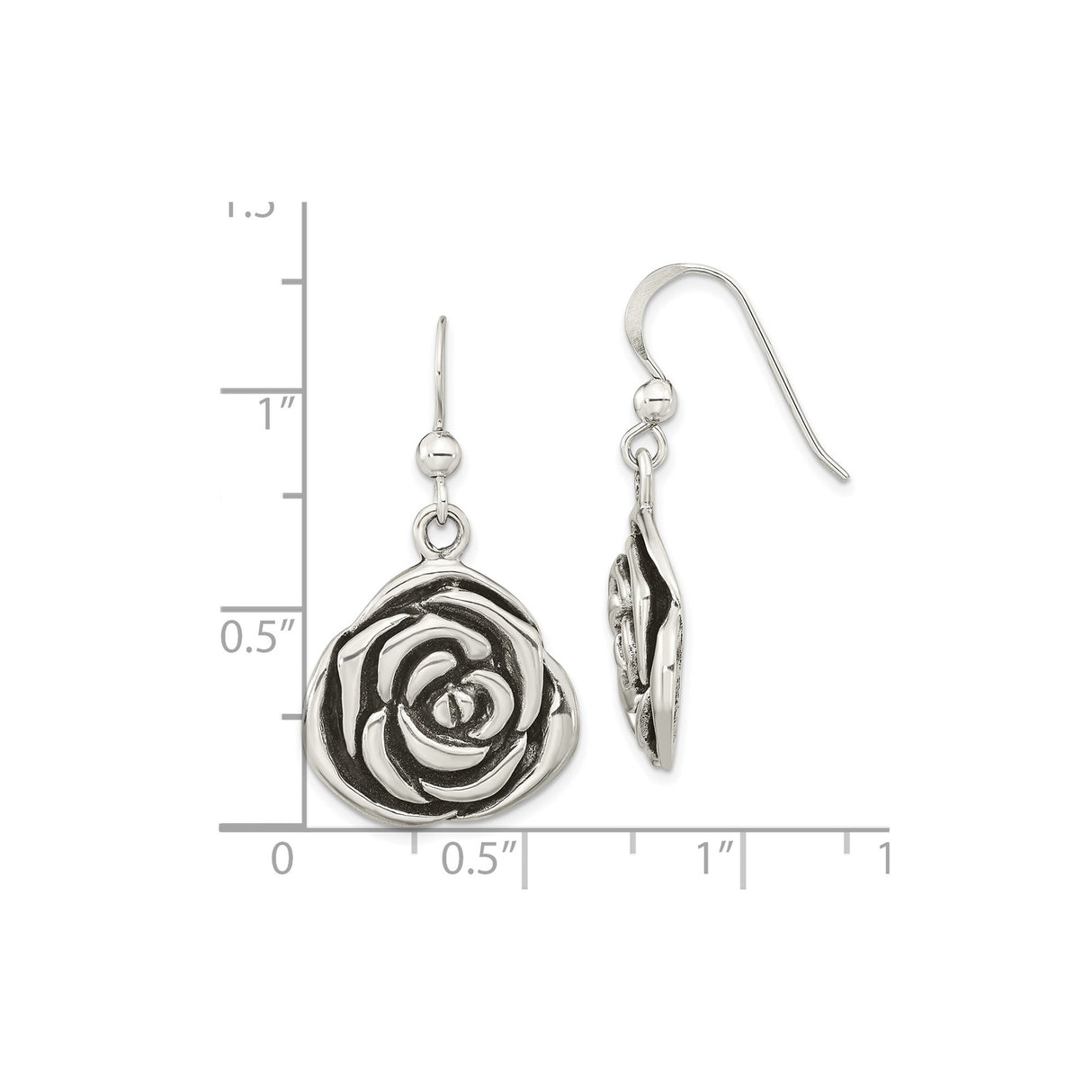 Sterling Silver Rose Dangle Earrings, Floral Design, Botanical Garden Motif