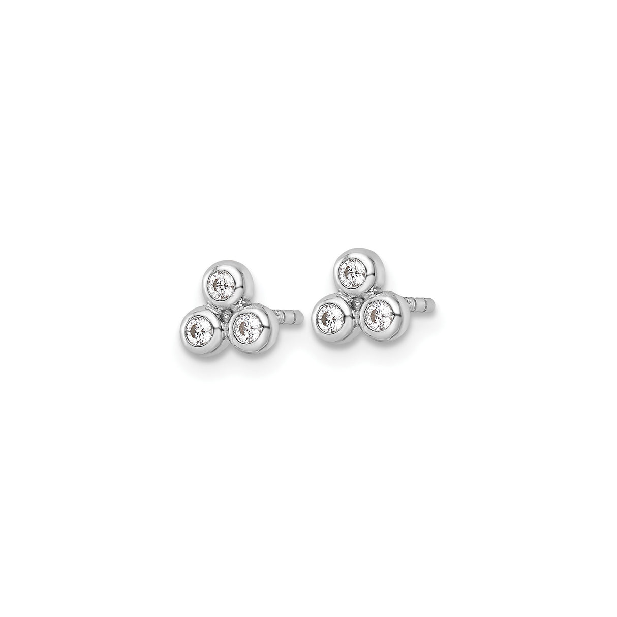 Sterling Silver Stud Earrings with Triangular Bezel Set Cubic Zirconia Trio, Minimalist Design