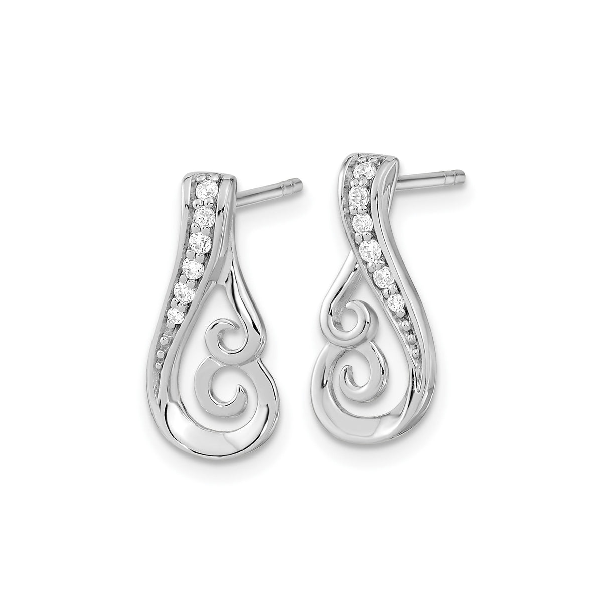 Sterling Silver Swirl Stud Earrings with Cubic Zirconia Accents and Spiral Openwork Design