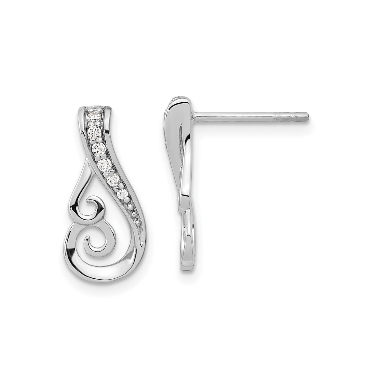 Sterling Silver Swirl Stud Earrings with Cubic Zirconia Accents and Spiral Openwork Design