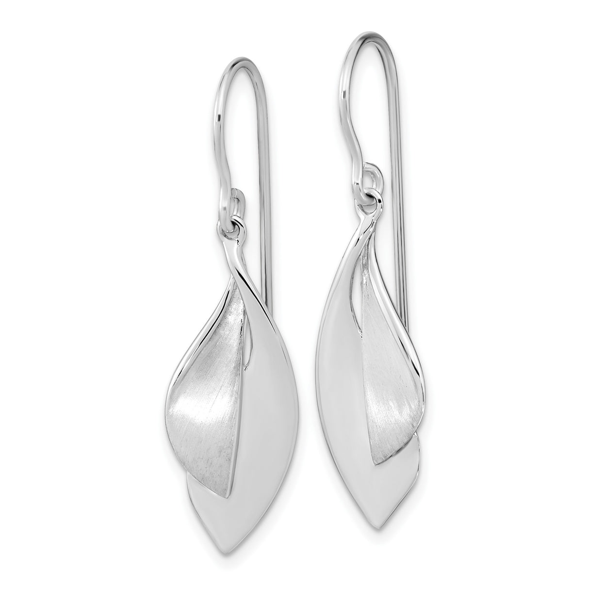 Sterling Silver Leaf Dangle Earrings with Polished and Brushed Finish Organic Design