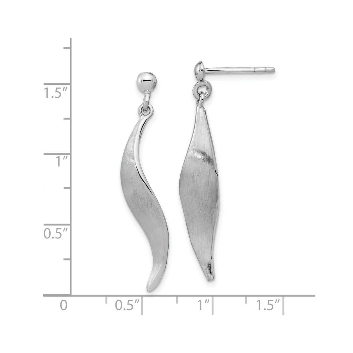 Sterling Silver Wave Drop Earrings with Curved Design, Brushed and Polished Finish, Lightweight Style