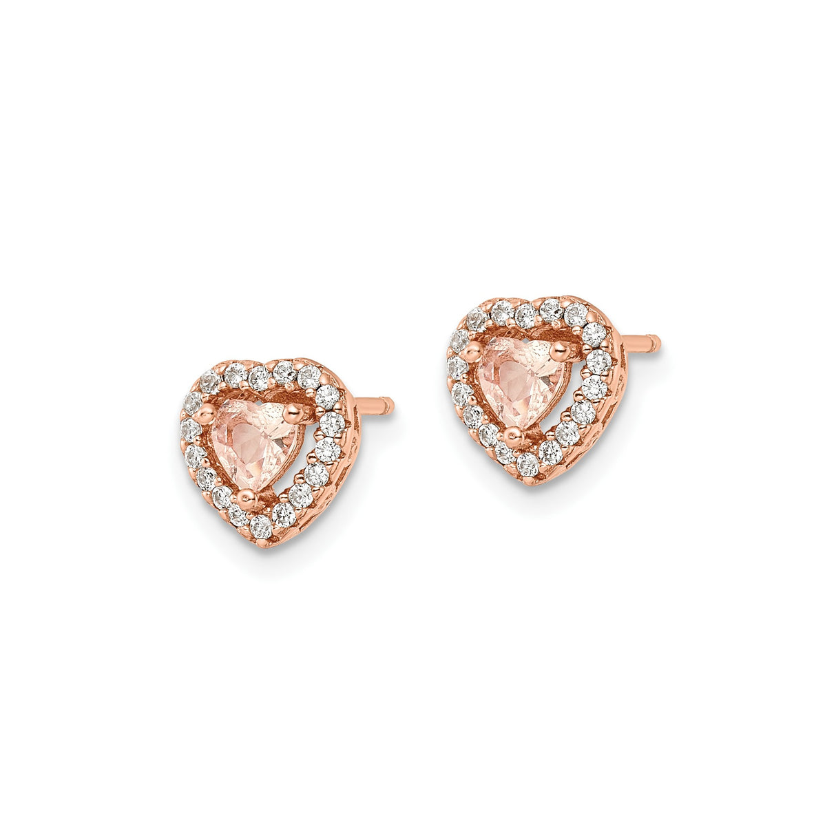 Sterling Silver Heart Stud Earrings with Cubic Zirconia, Rose Gold Plated Halo Design