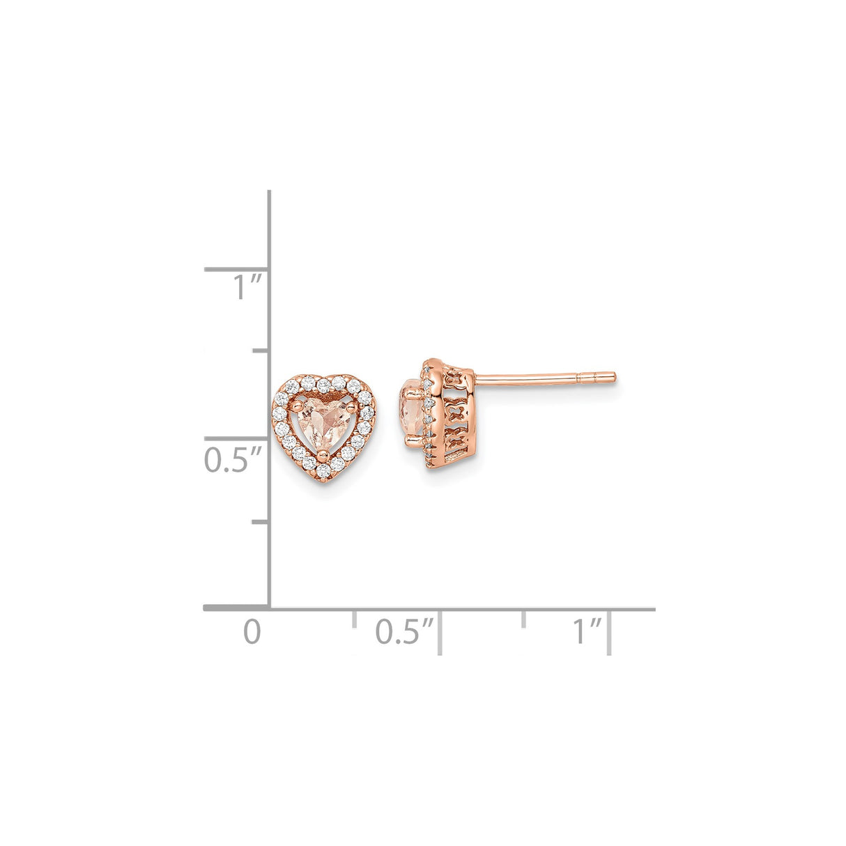 Sterling Silver Heart Stud Earrings with Cubic Zirconia, Rose Gold Plated Halo Design
