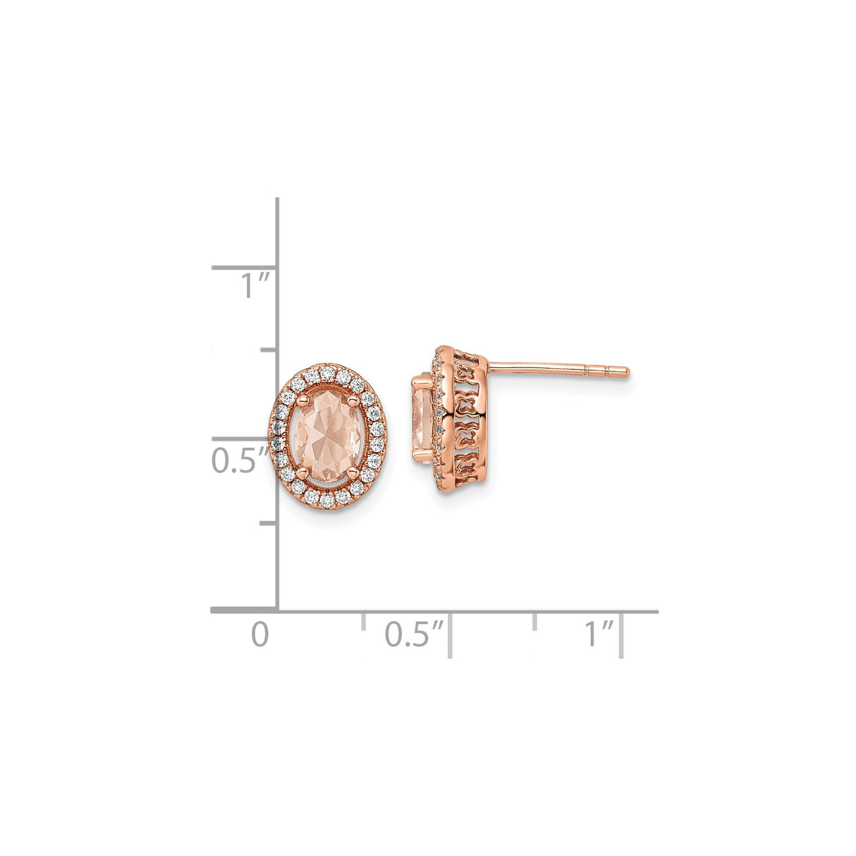 Sterling Silver Oval Stud Earrings with Light Pink Cubic Zirconia and Halo Design