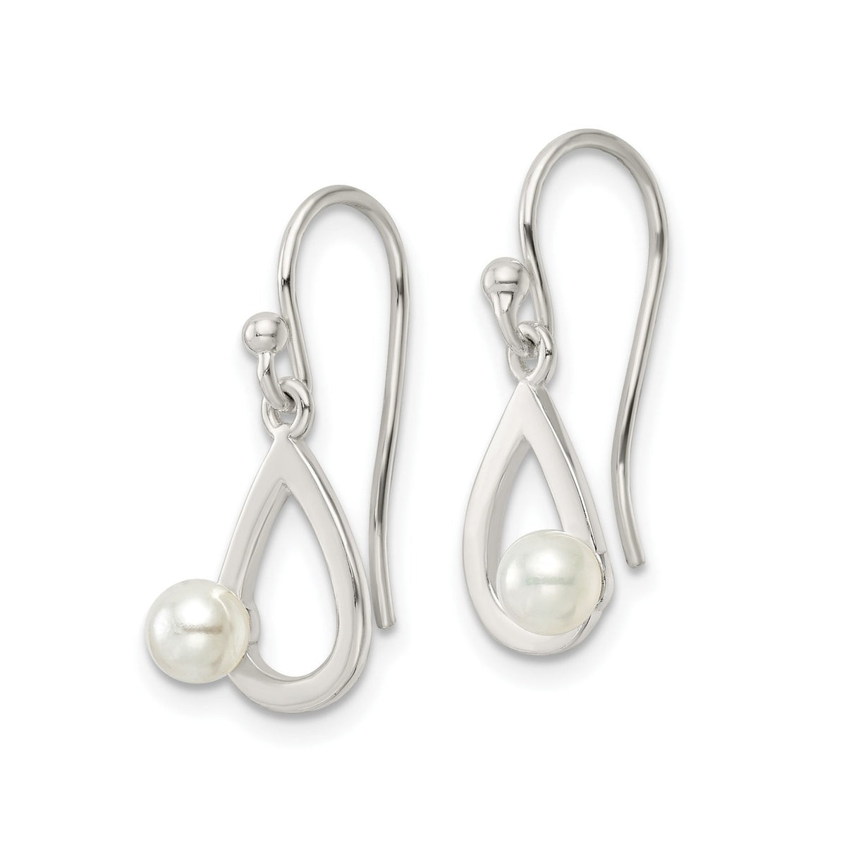 Sterling Silver Teardrop Earrings with Simulated Pearl, Open Drop Dangle Design for Women