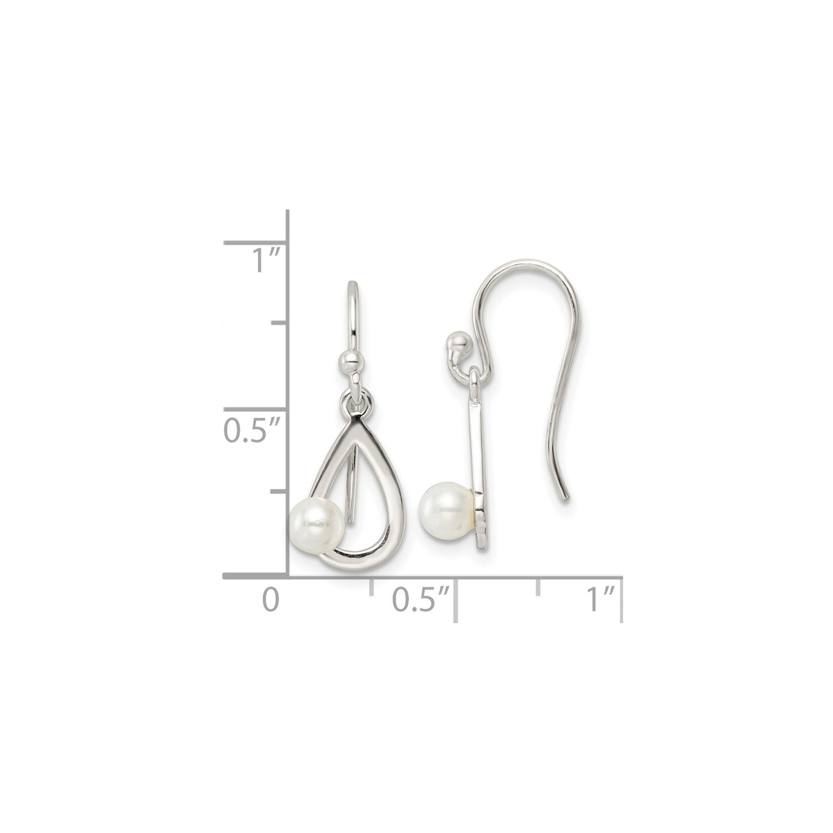 Sterling Silver Teardrop Earrings with Simulated Pearl, Open Drop Dangle Design for Women