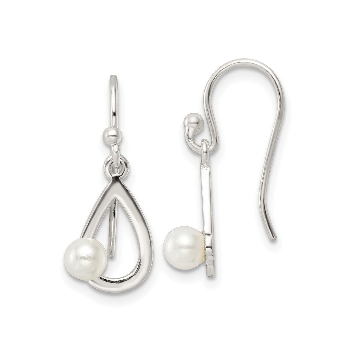Sterling Silver Teardrop Earrings with Simulated Pearl, Open Drop Dangle Design for Women