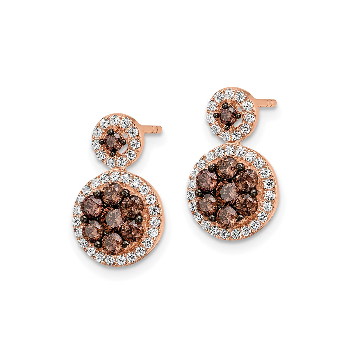Sterling Silver Drop Earrings with Cubic Zirconia, Double Halo Rose Gold Plated Design for Women