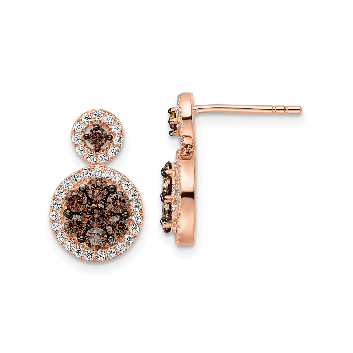 Sterling Silver Drop Earrings with Cubic Zirconia, Double Halo Rose Gold Plated Design for Women
