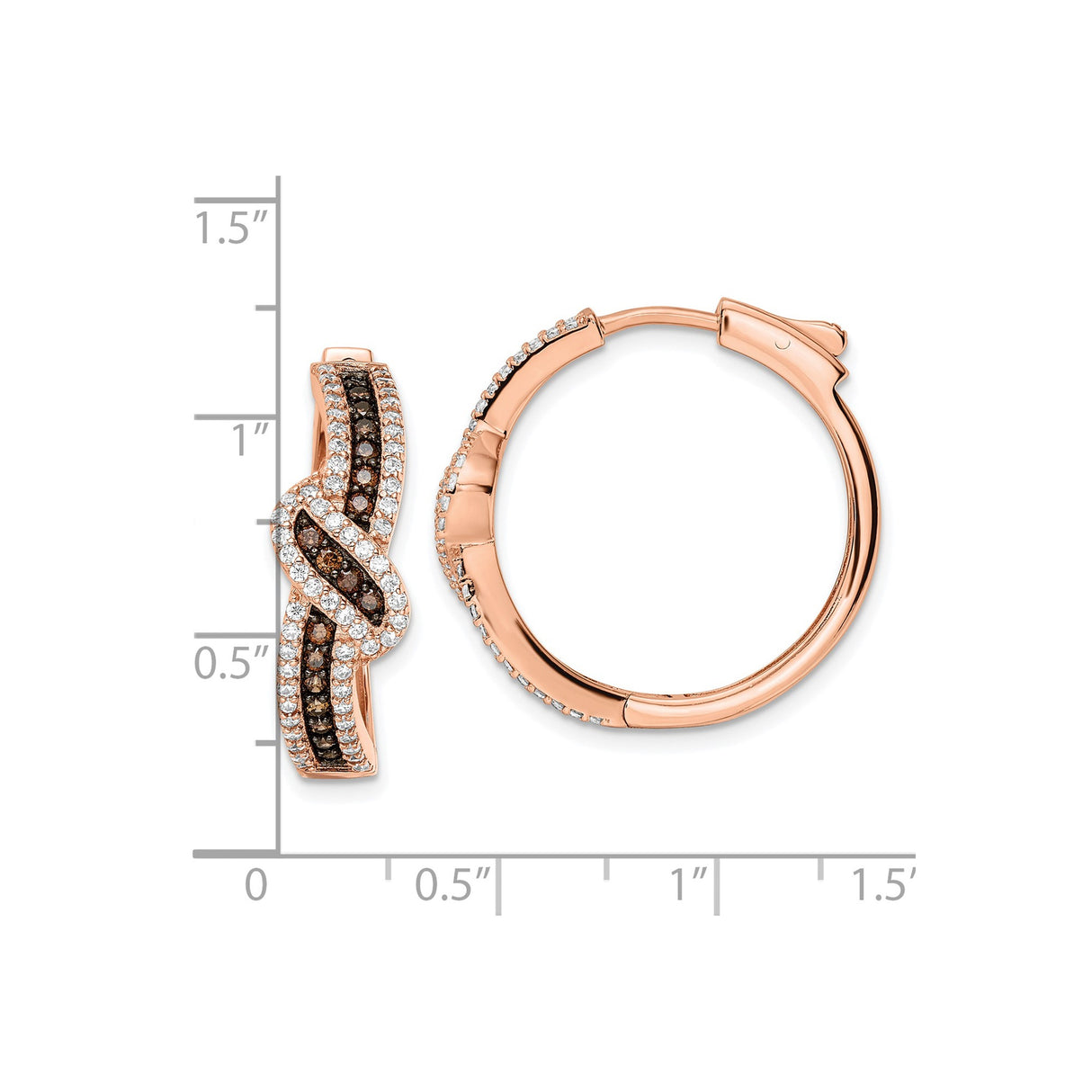 Sterling Silver Rose Gold Plated Hoop Earrings with Cubic Zirconia, Infinity Twist Design