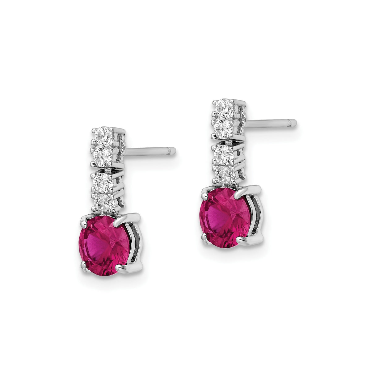 Sterling Silver Dangle Earrings with Lab Created Ruby and Cubic Zirconia, Modern Drop Design