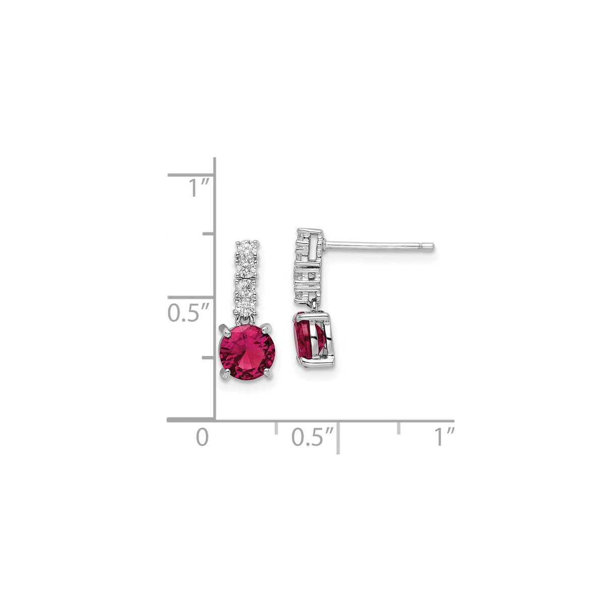 Sterling Silver Dangle Earrings with Lab Created Ruby and Cubic Zirconia, Modern Drop Design