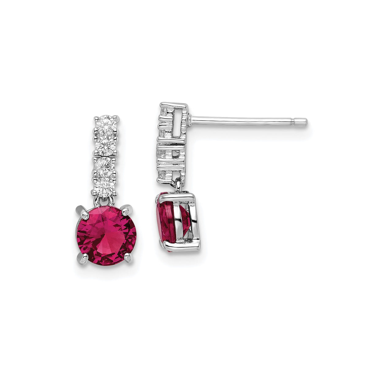 Sterling Silver Dangle Earrings with Lab Created Ruby and Cubic Zirconia, Modern Drop Design