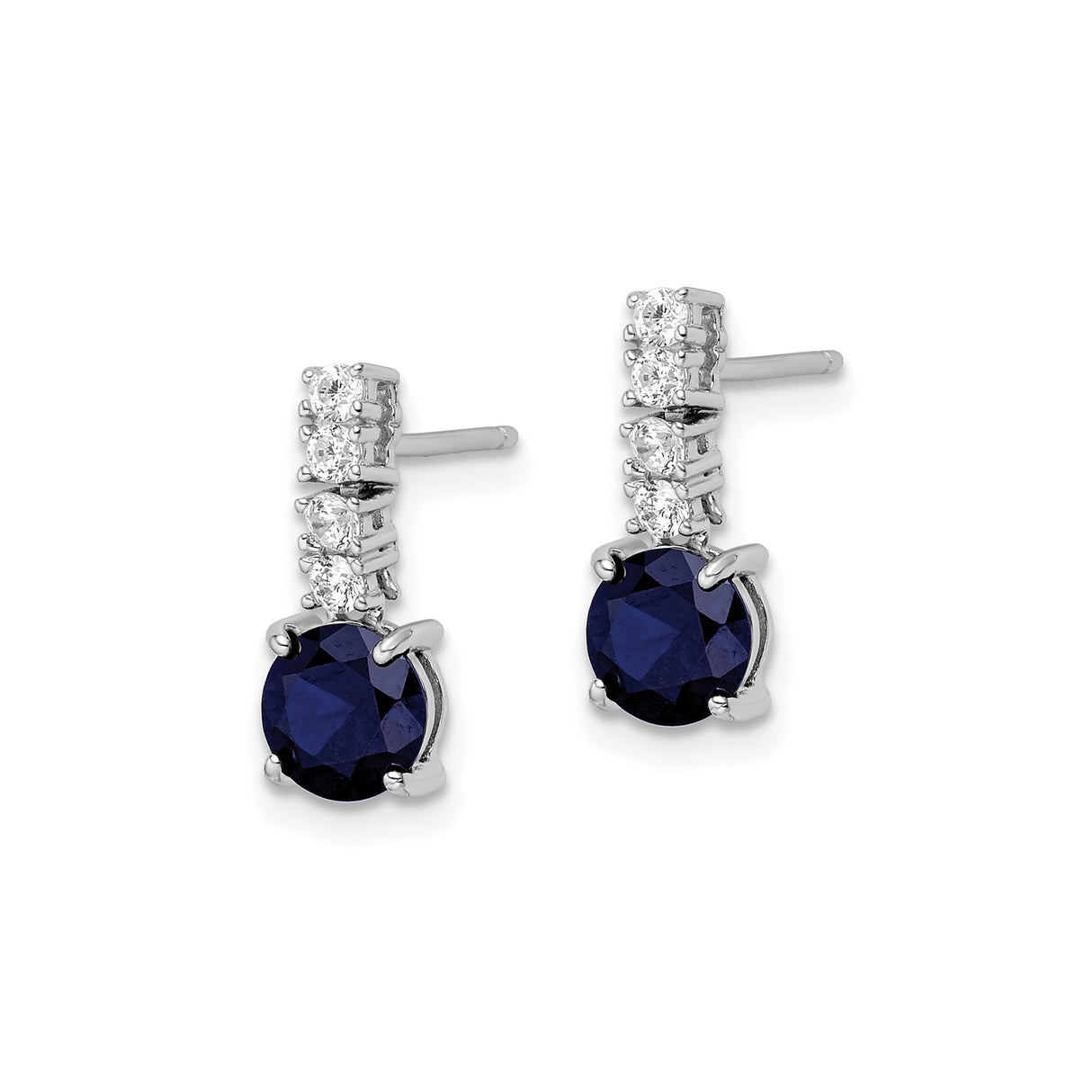 Sterling Silver Drop Earrings with Blue Spinel and Cubic Zirconia Accents, Rhodium Plated Dangle Style
