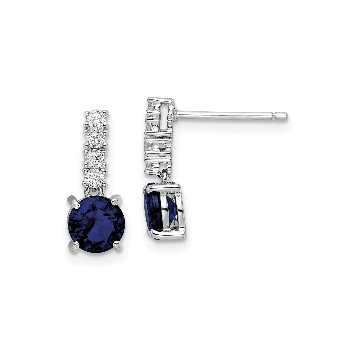 Sterling Silver Drop Earrings with Blue Spinel and Cubic Zirconia Accents, Rhodium Plated Dangle Style