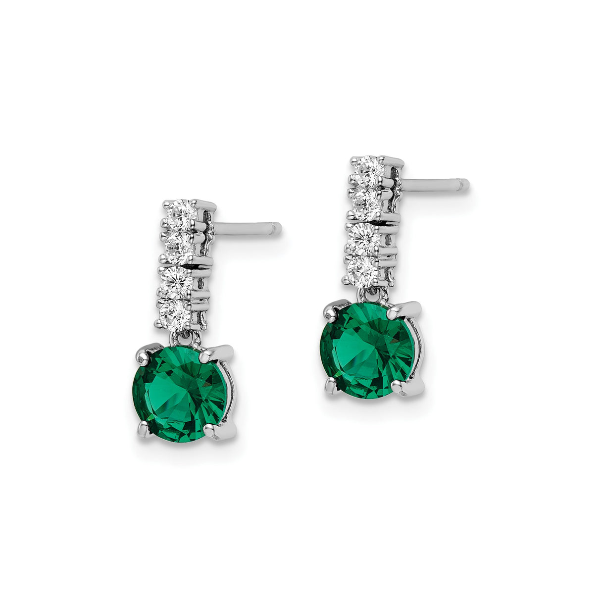 Sterling Silver Drop Earrings with Green and Clear Cubic Zirconia, Prong Set Dangle Jewelry